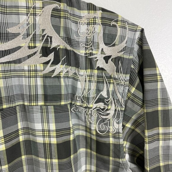 Prana Yellow & Brown Plaid Short Sleeve Shirt with Embroidery Design - Picture 7 of 11